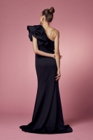 One Shoulder Ruffle Overlay Trumpet Long Gown - CH-NAE467