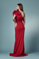 One Shoulder Ruffle Overlay Trumpet Long Gown - CH-NAE467