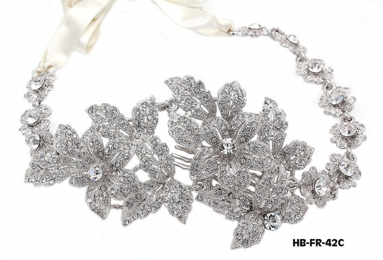 Head Band – Bridal Headpiece w/ Austrian Crystal Stones Flower - HB-FR-42C
