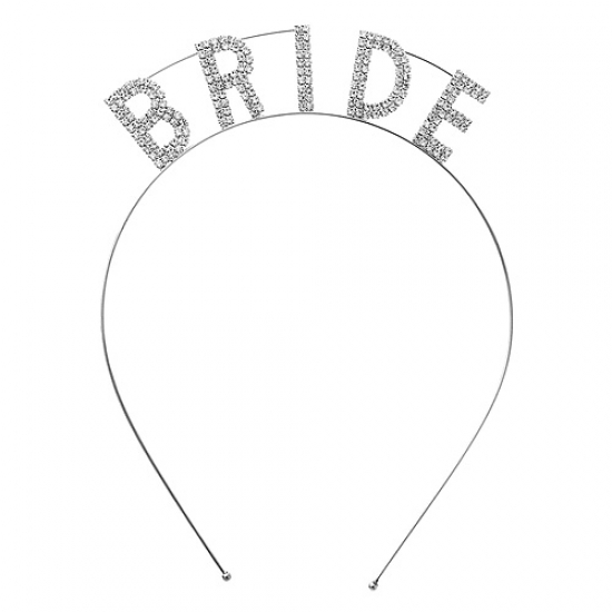 Headband: "Bride" Tiara Rhinestones Headband - HB-71525CR-S