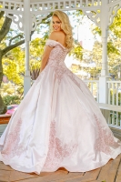 Quinceanera ballgown with crystal beaded straps and metallic lace on Shiny Mikado - CH-NAU802