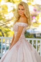 Quinceanera ballgown with crystal beaded straps and metallic lace on Shiny Mikado - CH-NAU802
