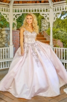 Plus Size Quinceanera ballgown with crystal beaded straps and metallic lace on Shiny Mikado - CH-NAU801P