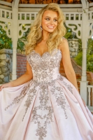 Plus Size Quinceanera ballgown with crystal beaded straps and metallic lace on Shiny Mikado - CH-NAU801P