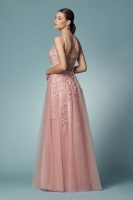 Floor-length Dress with Floral Design And Spaghetti Straps - CH-NAC415