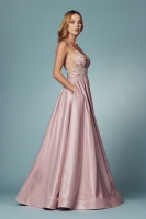 Gorgeous Embellishments Deep V-neckline Dress with Mesh Fabric and Pockets on the Side - CH-NAE1004