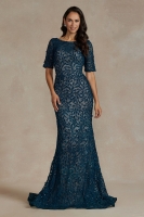 Mother of the Bride Dress - Floral Embroidered Boat Neck Mermaid Gown - CH-NAJQ506