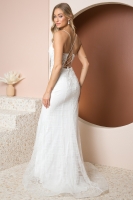 Glittery Deep V-neck Bodice with Floor Length Trumpet Skirt Wedding Dress - CH-NAR282-1W