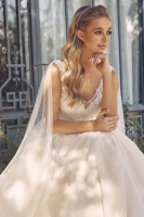 Wedding Dress - Sequin and Bead Embellished V-Neck Gown with Cape Sleeves and Tulle Overlay - CH-NAJE947