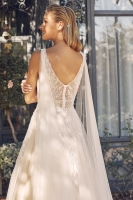 Wedding Dress - Sequin and Bead Embellished V-Neck Gown with Cape Sleeves and Tulle Overlay - CH-NAJE947