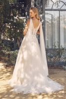 Wedding Dress - Sequin and Bead Embellished V-Neck Gown with Cape Sleeves and Tulle Overlay - CH-NAJE947