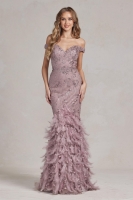 Prom / Evening Dress - Sheath Off-shoulder Gown w/ Feather - CH-NAC1106