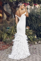 Wedding Dress - Beaded Off-Shoulder Sheath Gown with Feather Accents - CH-NAC1106W