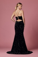 Plunging Neckline Fitted Bodice Velvet Sequence Trumpet Skirt - CH-NAR433