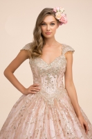 Plus Size Quinceanera Glittery Rose Gold Ball Gown with Cap Sleeves - CH-NAU803P