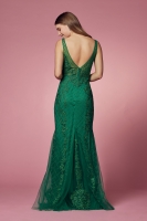 Long Sleeveless Mermaid Dress with Deep V-neck Design - CH-NAA398
