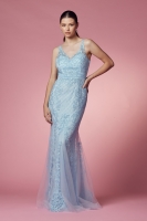 Long Sleeveless Mermaid Dress with Deep V-neck Design - CH-NAA398