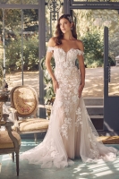 Wedding Dress - Floral Embroidered Off-Shoulder Gown with Chapel Train - CH-NAJE974