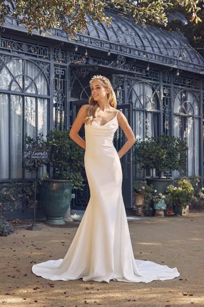 Wedding Dress - Cowl Neckline Mermaid Gown with Spaghetti Straps - CH-NAJE954