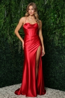 Prom / Evening Cowl Neck Stretch Satin Dress - CH-NAE1042