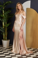 Prom / Evening Dress - Bustier Corset Satin With Detachable Off Shoulder Straps - CH-NAE1043