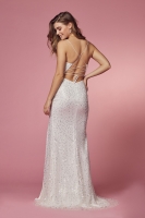 Sequin V Neckline High Slit And Open Back With Lace Up Dress - CH-NAR1031W