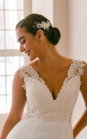 A-line V-Neck Court Train Chiffon Lace Wedding Dress - KITTY