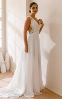 Plus Size - A-line V-Neck Court Train Chiffon Lace Wedding Dress - KITTY