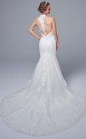 Mermaid High Neck Neckline and Back Zipper Style Wedding Dress - KAREN