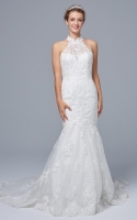 Mermaid High Neck Neckline and Back Zipper Style Wedding Dress - KAREN