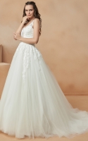 Plus Size - A-line V-Neck with Elegant Court-train and Sleeveless Wedding Dress - DURRIYA