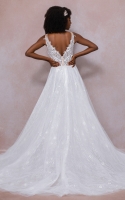 A line and V-neck with illusion deep V-back Wedding Dress - FEDERICA
