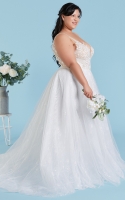 Plus Size - A line and V-neck with illusion deep V-back Wedding Dress - FEDERICA