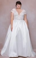 Plus Size - A line and Plunging V-neck with Lace Flower Motifs Wedding Dress - DANITA
