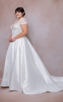 Plus Size - A line and Plunging V-neck with Lace Flower Motifs Wedding Dress - DANITA