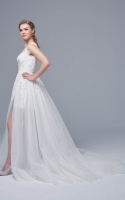 A-line Floral Lace V-Neck and Hand-pieced Japanese Beads Wedding Dress - JOANNA