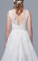 A-line Floral Lace V-Neck and Hand-pieced Japanese Beads Wedding Dress - JOANNA