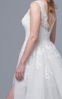A-line Floral Lace V-Neck and Hand-pieced Japanese Beads Wedding Dress - JOANNA