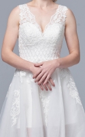 A-line Floral Lace V-Neck and Hand-pieced Japanese Beads Wedding Dress - JOANNA