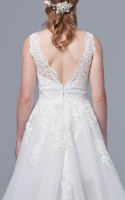 Plus Size - A-line Floral Lace V-Neck and Hand-pieced Japanese Beads Wedding Dress - JOANNA