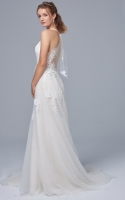 A-line Halter Deep-V Cut and Embellished with Crochet Lace Wedding Dress - MADGE