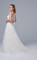 A-line Halter Deep-V Cut and Embellished with Crochet Lace Wedding Dress - MADGE