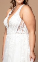Plus Size - A-line Halter Deep-V Cut and Embellished with Crochet Lace Wedding Dress - MADGE