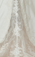 Plus Size - Lace with Satin Sheath and V-Neck Cap Sleeves Wedding Dress - ILONA