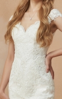 Plus Size - Lace with Satin Sheath and V-Neck Cap Sleeves Wedding Dress - ILONA