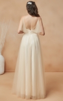 A Line and V-Neck with Tulle Embellishments on the Straps Wedding Dress - ILARIA