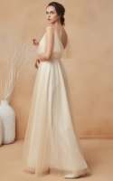 A Line and V-Neck with Tulle Embellishments on the Straps Wedding Dress - ILARIA