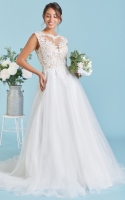 A Line Scoop and Illusion Neckline with Cap Sleeves Wedding Dress - KARIN