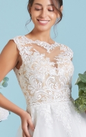 A Line Scoop and Illusion Neckline with Cap Sleeves Wedding Dress - KARIN