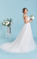 A Line Scoop and Illusion Neckline with Cap Sleeves Wedding Dress - KARIN